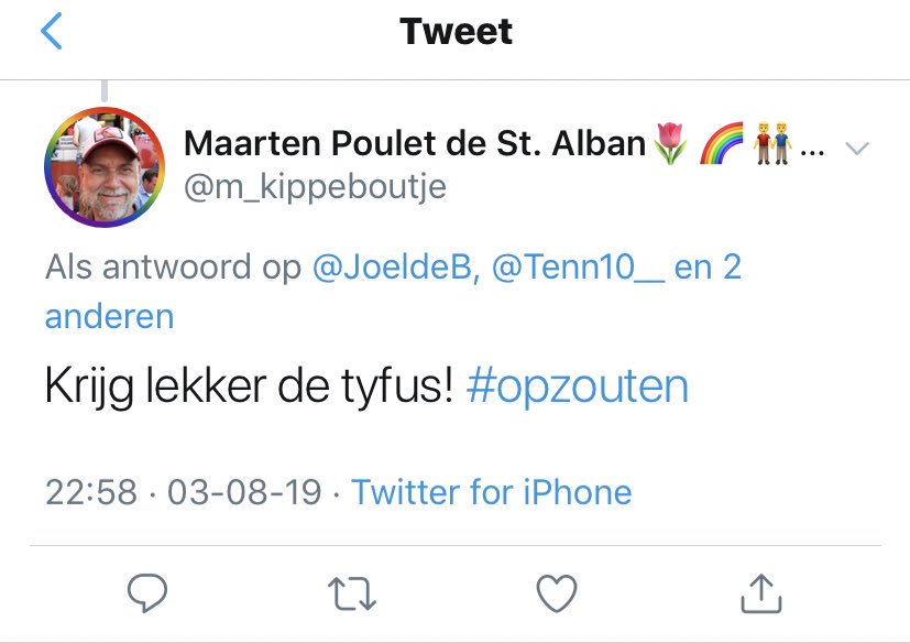 JoeldeB's tweet photo. Jammer dat dit soort mensen als @m_kippeboutje ook nog bestaan.... ziektes toe wensen is het laagste van het laagste 😡😡😡 https://t.co/k3uT0BuRsr