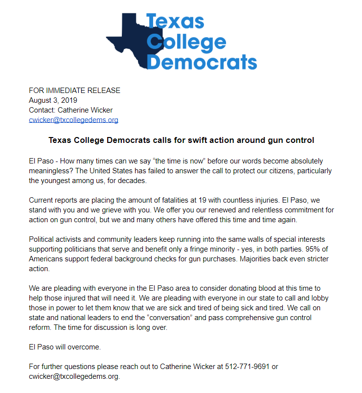 CollegeDemsTX's tweet photo. Statement in picture form + contact information. https://t.co/1ojT3Pw5cJ