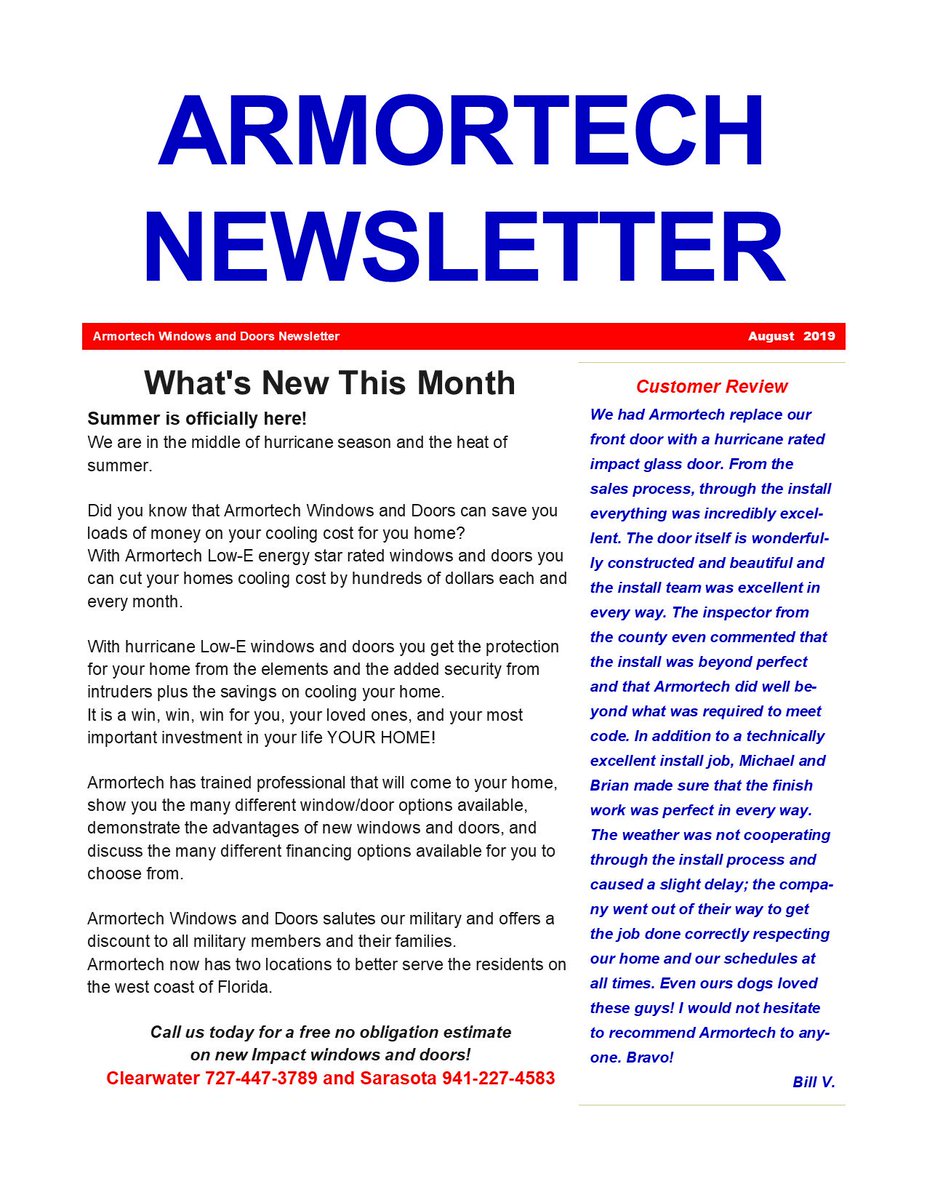 ArmortechD's tweet photo. Armortech Windows and Doors August Newsletter https://t.co/w522mixkP5