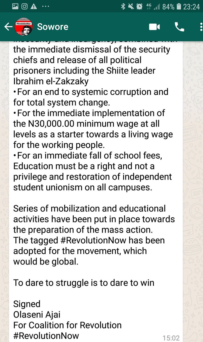 seunonigbinde's tweet photo. Few days ago, I asked @sowore on the thesis of the #RevolutionNow protests. Below were his answers. 

Did you see any space for "regime change" or "terrorism"? 

#FreeSoworeNow https://t.co/GsJV7c1kjW
