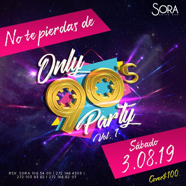 Sora_AsianBar's tweet photo. ⭐️⭐️⭐️⭐️ ONLY 90s PARTY VOL 1 ⭐️⭐️⭐️⭐️

Promo en botellas 2x$900 (Whisky, Tequila, Ron, Vodka)

(Ingreso solo a mayores de edad)
Reserva:
📲2721484303 (Whatsapp)
📞 2721039382 / 2721665207 https://t.co/ciYBs5SS2e