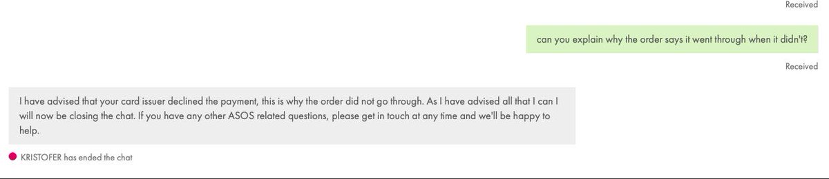 talkingdribble's tweet photo. Okay @ASOS_HeretoHelp clearly not here to help... thanks for absolutely not answering my questions then leaving the chat. 1/10 would not recommend to anyone looking for genuine help. https://t.co/HHWjKXXiTc