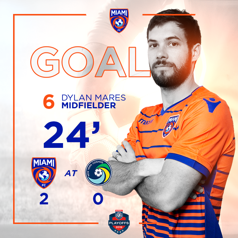 TheMiamiFC's tweet photo. 24' - GOAL!!!! Mares strikes again and doubles Miami's lead. Miami wins the ball back in Cosmos territory, Mares dribbles forward and picks out the right upper 90 with his finish. #VamosMiami #DefendTheCups #NYCxMIA 0-2 https://t.co/IqxATPdJBJ
