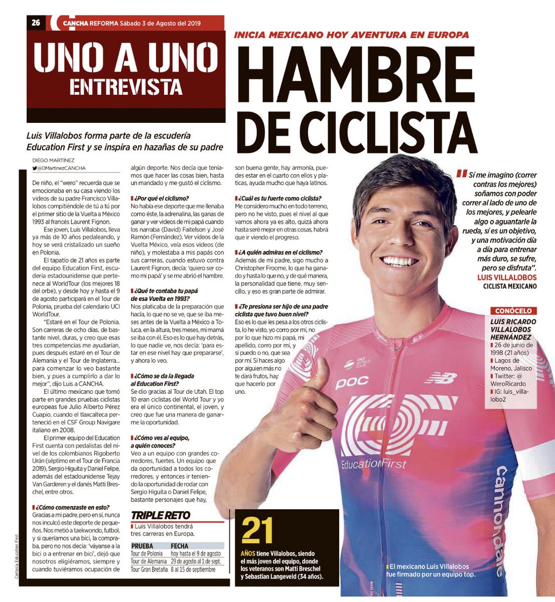 México 🇲🇽 está de vuelta en lo mejor del ciclismo. Desde Pérez Cuapio no se tenía un representante en Europa. 
<a href="/WeroRicardo/">luis villalobos</a> está rodando en el Tour de Polonia <a href="/Tour_de_Pologne/">Tour de Pologne</a> del WorldTour de la UCI. <a href="/reformacancha/">CANCHA</a>