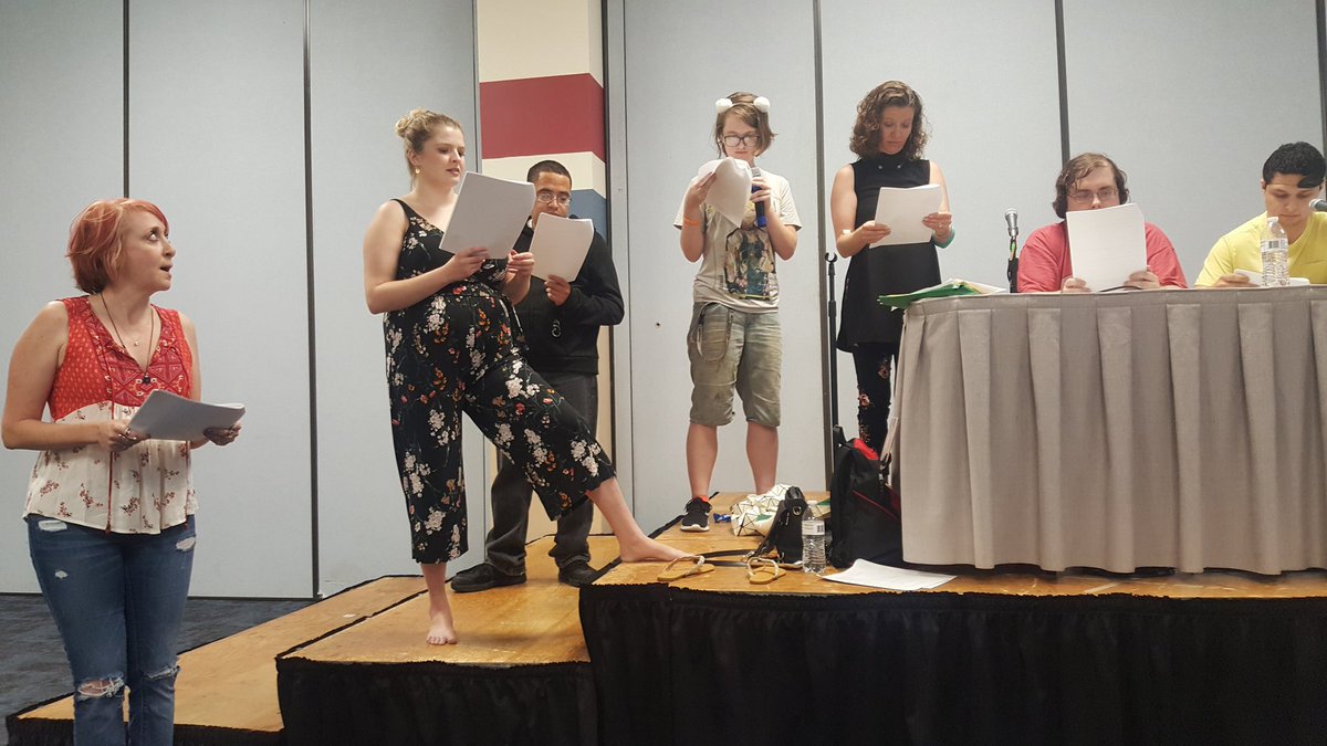 shapedforbattle's tweet photo. Attended my first voice acting workshop at #amacon19 with @JessicaCalvello and @Bryn_Apprill. It. was. awesome! https://t.co/eoLibZqtqV