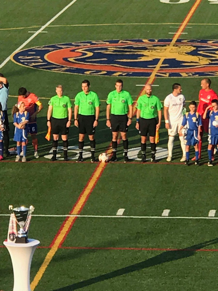 ENYSRA's tweet photo. ENY Referees Jarred Simmons and 4th official Ernie Constantine officiating the @npslsoccer National Championship game between @nycosmos and @themiamifc at #mitchellfield !! https://t.co/Lz0TzvDapw