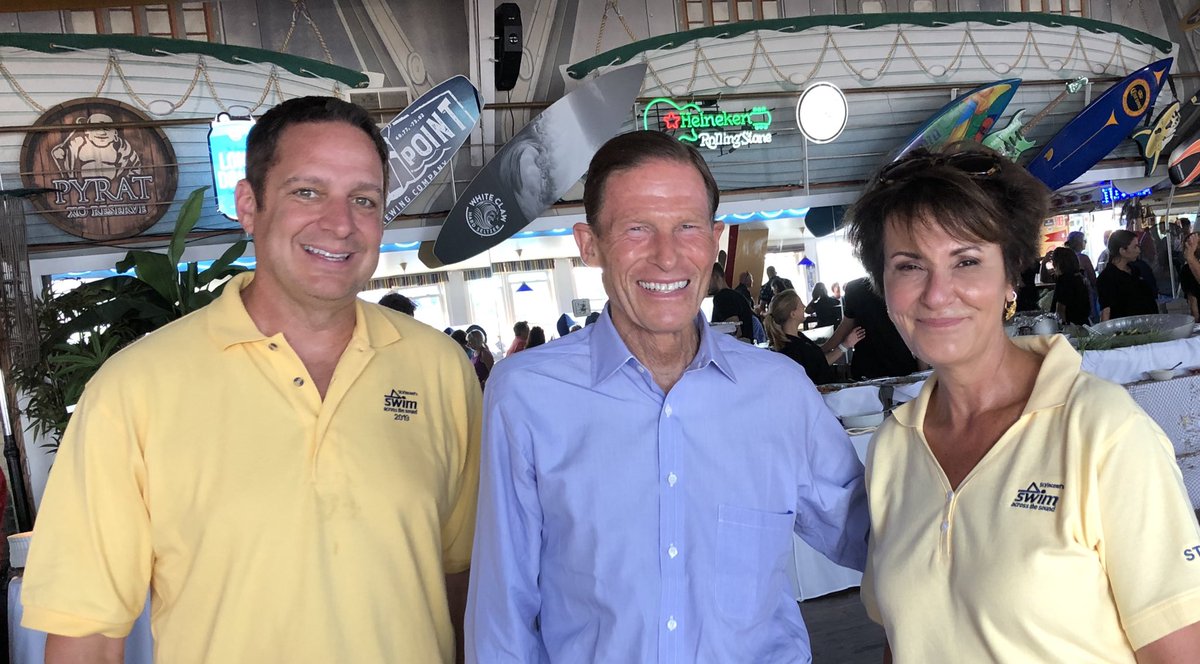 dianneauger's tweet photo. Thanks @SenBlumenthal for being such a good friend to @StVincentsMC @StVincentsSWIM and stopping by every year to wish the swimmers and boat captains well as they SWIM Across the Sound, raising funds for cancer patients. Welcome to the SWIM, Mike Daglio, COO of @HartfordHealthC https://t.co/GvN2y3xZEY