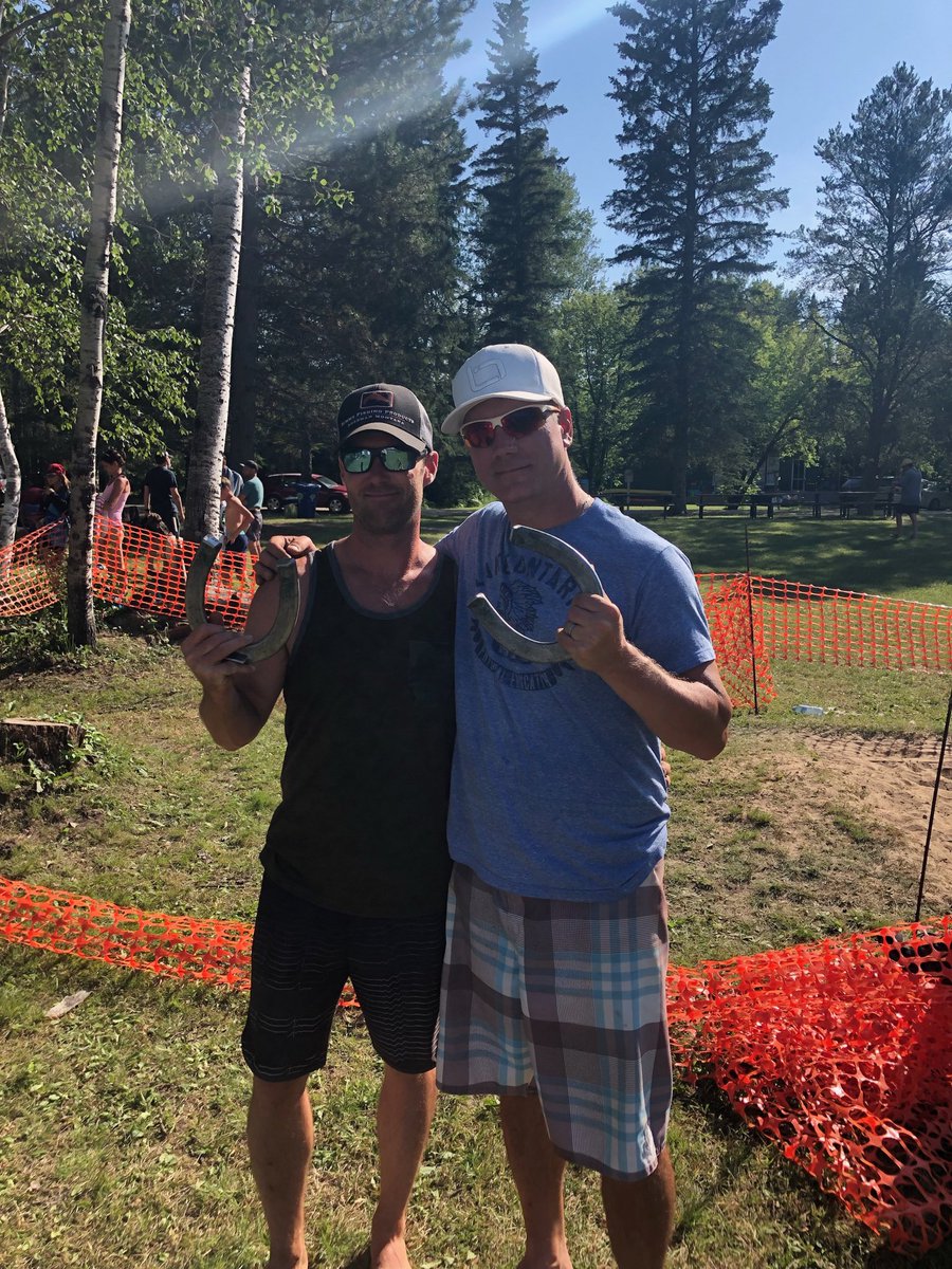 My buddy ⁦<a href="/NeilMochnacz/">Neil Mochnacz</a>⁩ and I as the South Whiteshell Horseshoe champions. #lockitup #ringa4life