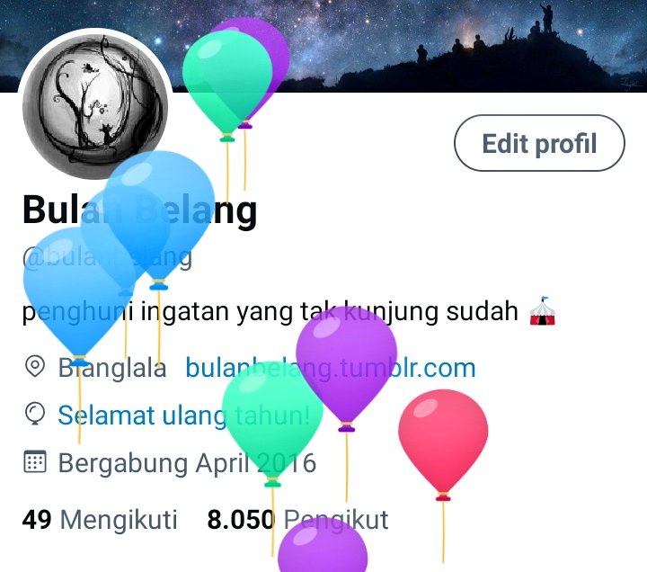 bulanbelang's tweet photo. terima kasih @Twitter
yang nggak peduli setua apa pun saya nanti, akan selalu memberi balon warna-warni🎈 https://t.co/L5cVPBbMat