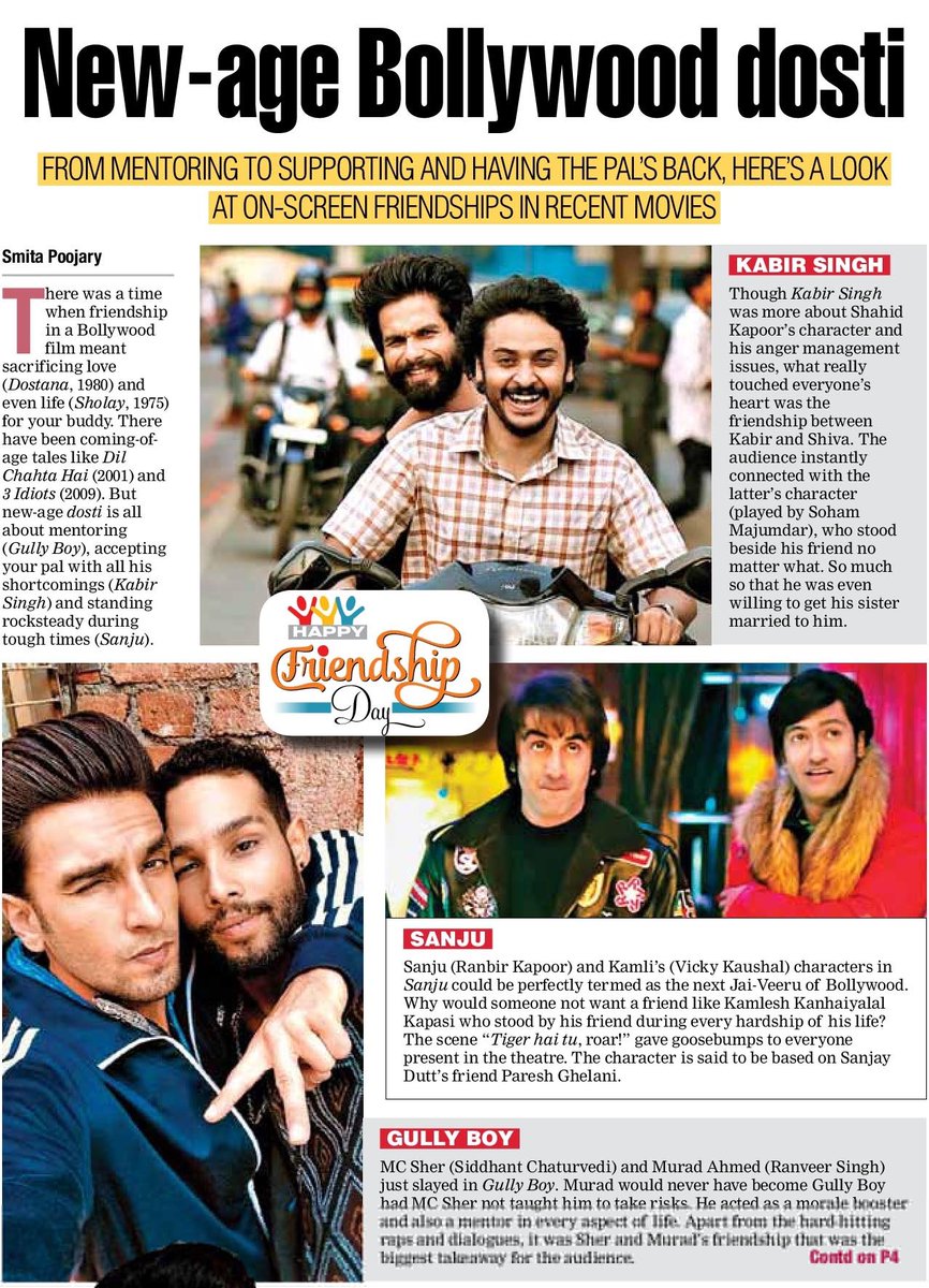 PRINT ( DNA ) - New-age Bollywood dosti 
Friendship between Kabir & Shiva was heart-touching 
@shahidkapoor #SohamMajumdar 
#KabirSingh #FriendshipDay2019