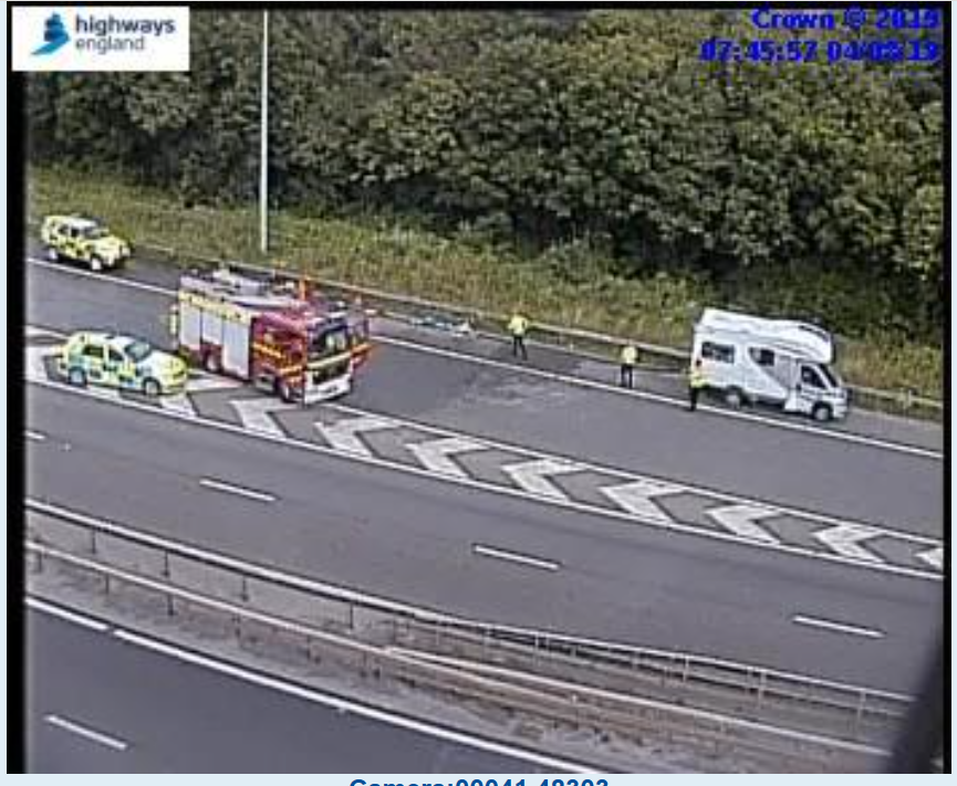 HighwaysSWEST's tweet image. UPDATE - #AlmondsburyInterchange M4 East to M5 North. The vehicle that was on it's side has now been moved to the #hardshoulder. @AvonFireRescue are just assisting us and @ASPolice clear some debris so we can re open the slips.