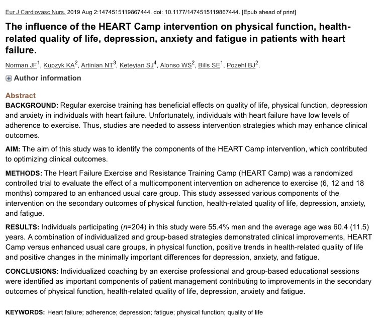 #onlinefirst Joseph F Norman:

The influence of the HEART Camp intervention on #physicalfunction, #HrQoL, #depression, #anxiety and #fatigue in patients with #heartfailure

bit.ly/2YFOGj0

@unmc @SpartanNursing