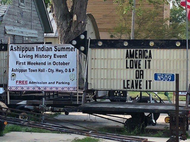 kaldhust's tweet photo. Took this pic outside my small Wisconsin town. Made me wonder how Native Americans feel. Or is the author Native American and wants this Norwegian, Irish American to leave? Is it a play on irony or just stupidity? So many questions. I’m so confused. https://t.co/a2As2aVhJt