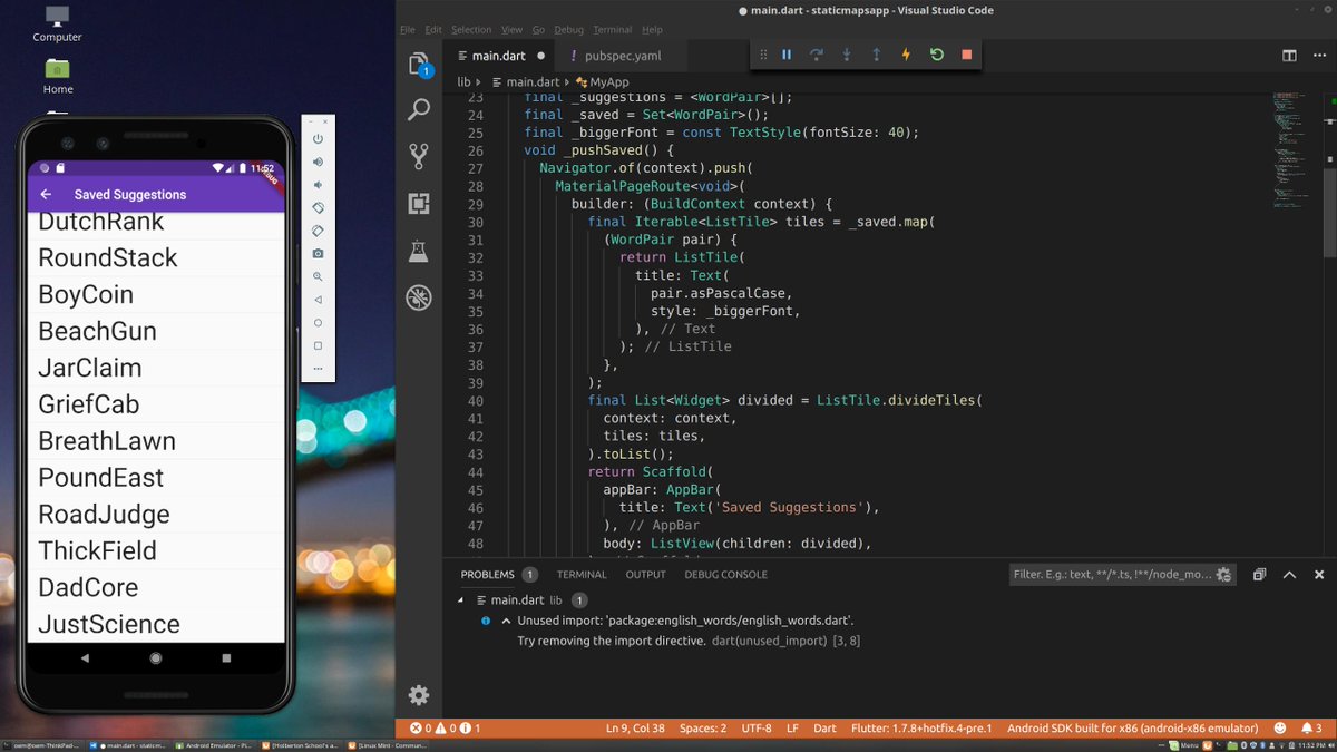 tr3v0r's tweet photo. Wrote a quick app today that generates names from two random words and allows you to save a list of favourites, It's given me a few laughs today and it was fun to build. #flutter #dart #infinitegeneration https://t.co/gGEXjHk90i