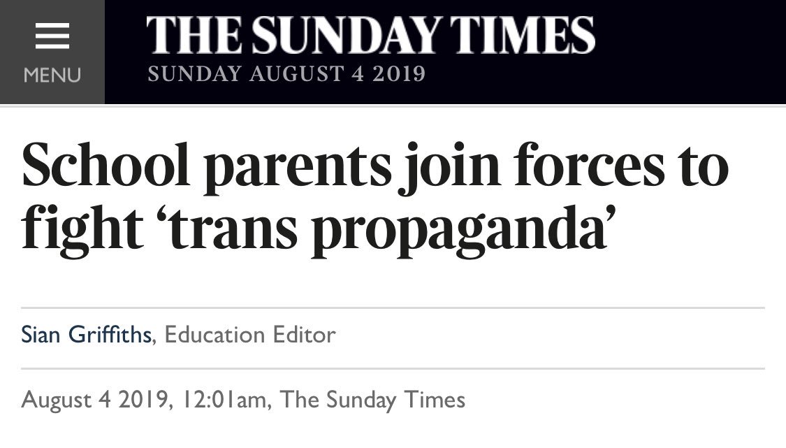 The Times literally publishes a piece of recruitment propaganda for an anti-trans social media account, with ZERO news value, yet calls evidenced research by reputable charities and orgs “propaganda”! 😳

The irony meter doesn’t go high enough! 🙄🙄🙄⤵️
web.archive.org/web/2019080406…