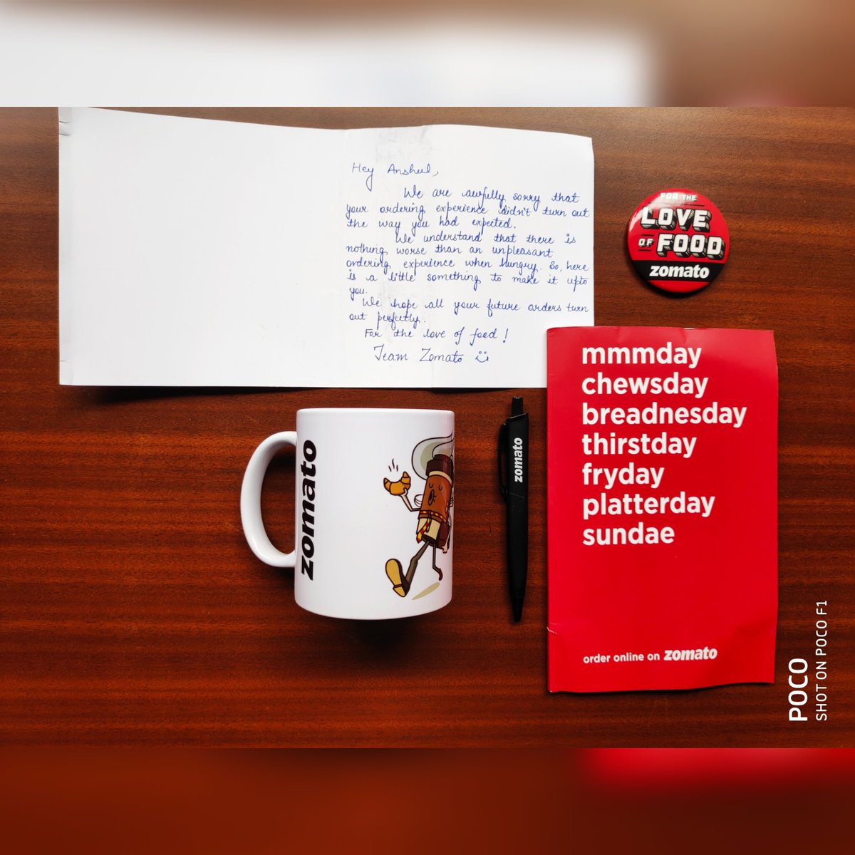 anshul_rustagi's tweet photo. Hey @ZomatoIN this type of apology is much appreciated. Thank you for goodies &amp; handwritten note as this type of gesture literally enhance the customer experience. ✅👍 @Zomato @zomatocare https://t.co/J88mkTDqyK