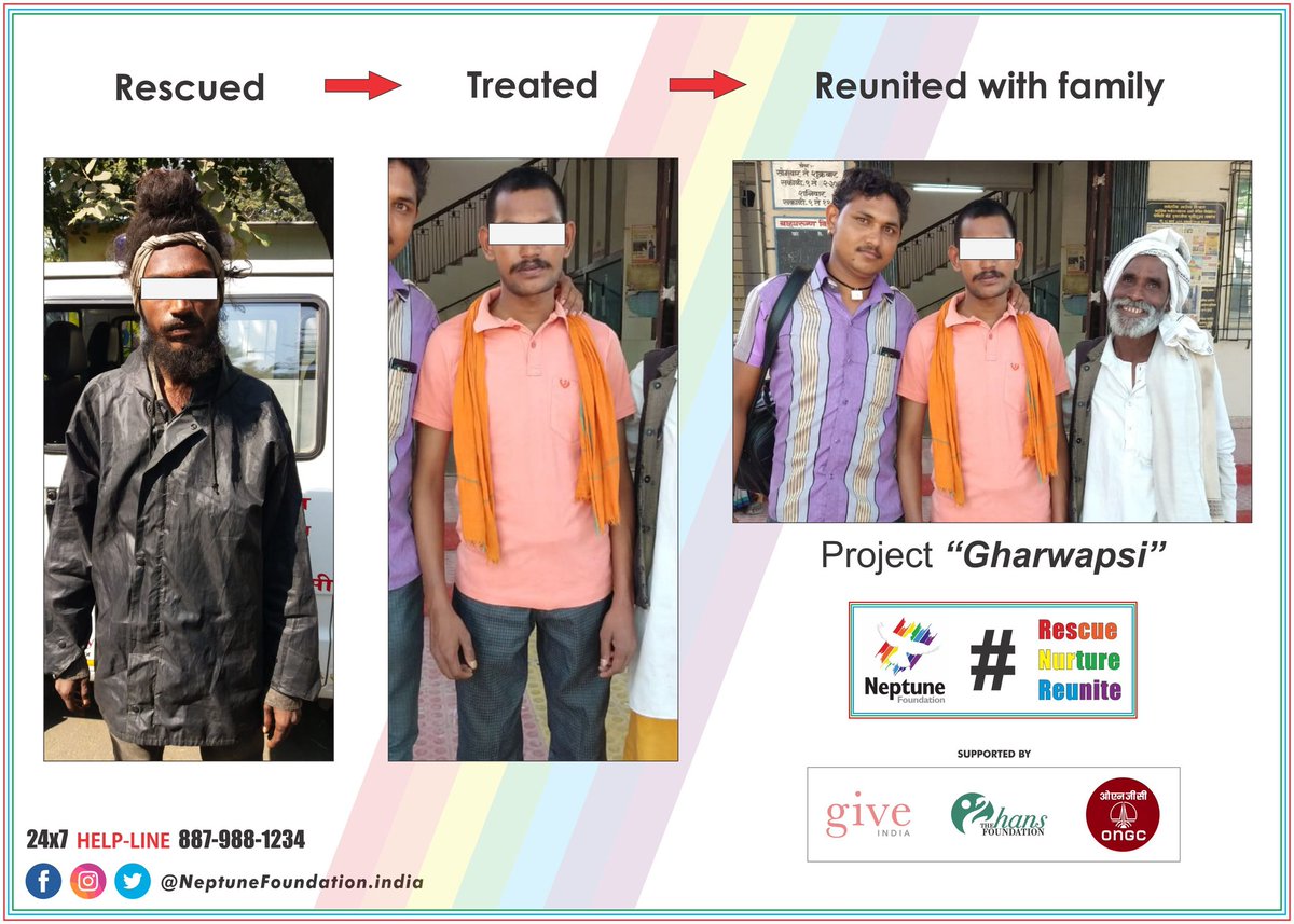 NF_india's tweet photo. 𝐌𝐞𝐧𝐭𝐚𝐥𝐥𝐲 𝐈'𝐥𝐥 𝐃𝐞𝐬𝐭𝐢𝐭𝐮𝐭𝐞 𝐏𝐫𝐨𝐣𝐞𝐜𝐭 #Rescue #Nurture #Reunite a Destitute back to his/her life... 

𝐎𝐮𝐭𝐫𝐞𝐚𝐜𝐡: 
1. Rescued &amp; Treated: 285 Destitute 2. Reunite with lost families: 307 

Supported by @give_india @ONGC_ @hansfoundation https://t.co/lJa6H2ak01