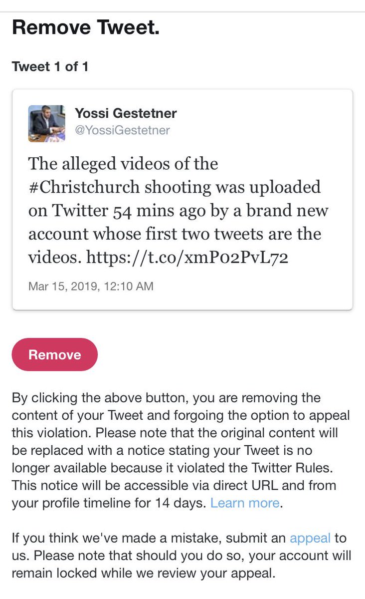 Tuesday,  @Twitter locked me out for doing journalism after the March 2019 shooting in NZ. I merely pointed out that a new Twitter account is the one spreading vids of the shooting. This "violation" is a strike & may help lead to a permanent suspension if I have more "violations."