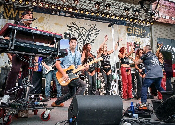 KellyKix's tweet photo. First night @IHSturgis in the books for the @Chris_Hawkey Band. Awesome show. Fantastic crowd! Already excited for tomorrow’s show!! But first, let’s let loose and have some fun! https://t.co/DPHglTrMqs