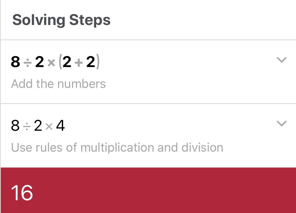 Dr_JSanders's tweet photo. “@KirklandTwins: It’s 1 sir. PEMDAS”
I’ll give you partial credit, Coach! Yes, you would definitely use PEMDAS here, however the answer is 16. Check your work below. #FeedbackIsImportant #TellMeWhy #TalkAlgebraToMe @SCHSL https://t.co/69oXoyHXEo
