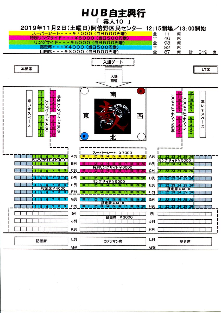 Rプランニング 公式 Rプランニングウェブチケット情報 11 2 土 ｈｕｂ自主興行 毒人１０ 阿倍野区民センター大会 特別リングサイド 6000 リングサイド 5000 指定席 4000 自由席 3000 Link T Co Eobppxwh5o 毒人10 チケット販売