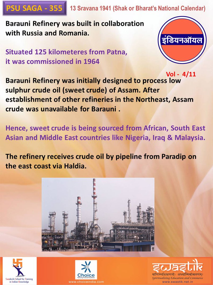 Barauni Refinery was built in collaboration
with Russia and Romania.
#PSU