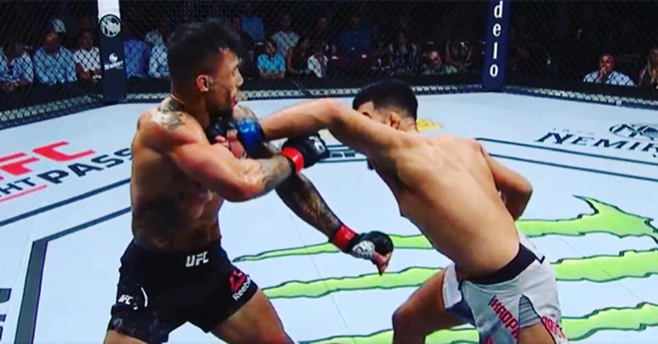 TOLOnews's tweet photo. Afghan #MMA fighter Nasrat Haqparast earned his third #UFC  win and first stoppage in the Octagon, in New Jersey, USA, halting Brazil’s Joaquim Silva in the second round. #Afghanistan https://t.co/WnDinJM9DF