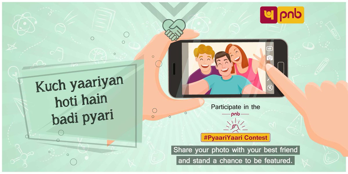 pnbindia's tweet photo. Some relations are special with the fondest memories. Participate in our #PNB #PyaariYaari Contest and share a photo with your best friend. Get a chance to be featured on our page and win exciting prizes.
Rules: https://t.co/d2BWhncEqR https://t.co/znaSa7ZuLS