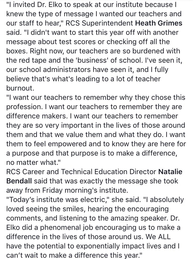 RussellvilleK12's tweet photo. Friday was the official start of a new school year for our faculty & staff & it couldn't have gotten off to a better start! ππ»
We were honored to have @DrKevinElko speak at our institute & remind us that we can make a difference this year at RCS! π―ππ»
#MakeADifferenceRCS https://t.co/XYobQpeK4h