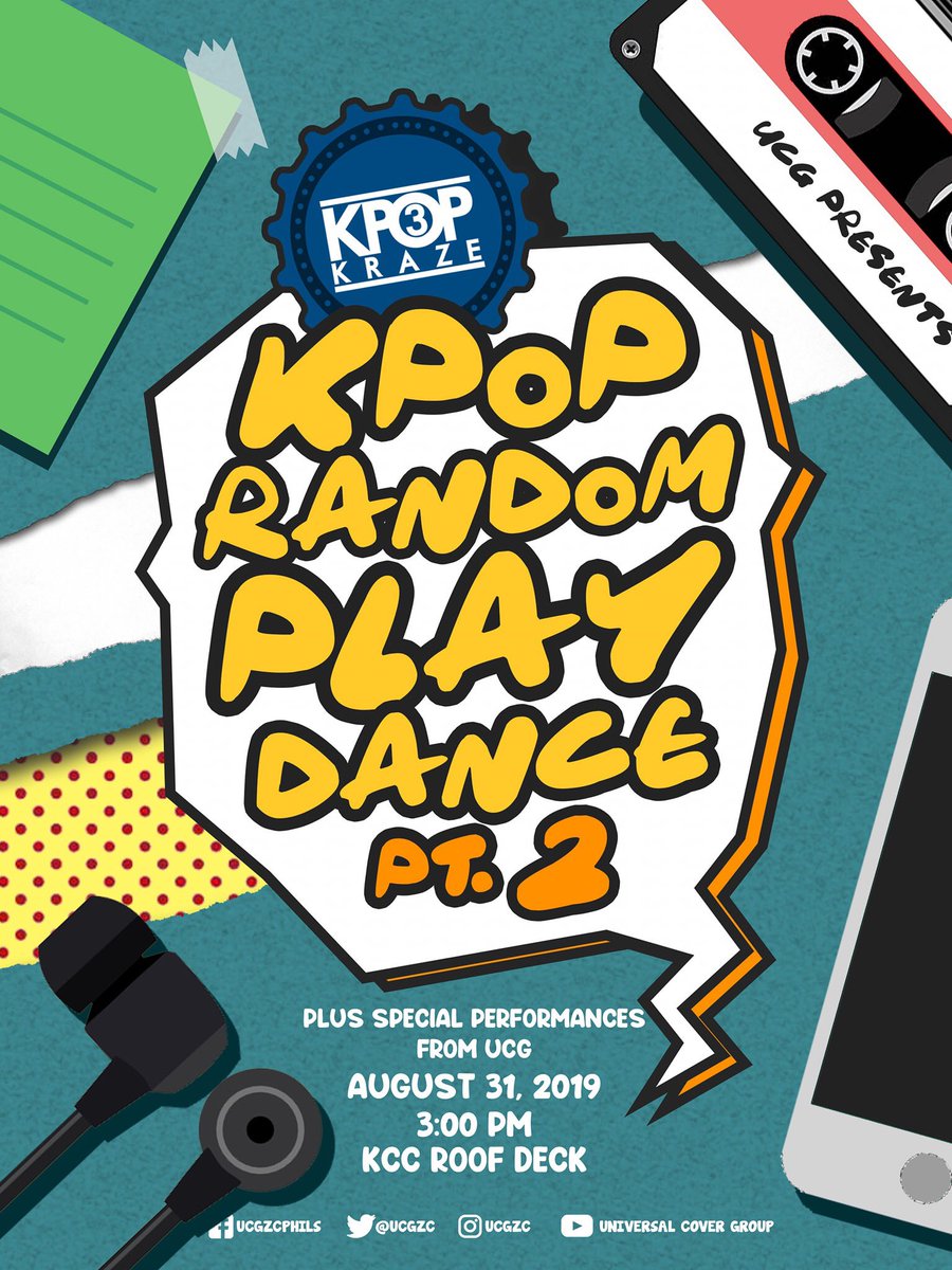 UCGZC's tweet photo. Missed part 1? Say no more!

KPOP KRAZE's year 3 presents KPOP RANDOM PLAY DANCE PART 2!!!! New series of your favorite and most played KPOP songs, wider space and special performances from UCG!

AUGUST 31 (Saturday)
3PM
KCC Mall de Zamboanga ROOF DECK https://t.co/N0WytXlrHG
