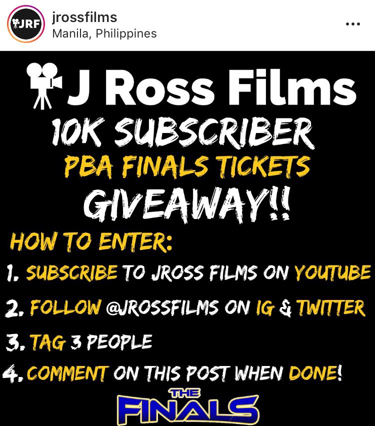 JRossFilms's tweet photo. 🚨 ALL PBA FANS 🚨I’m giving away 2 tickets to Game 3 of the PBA FINALS! Giveaway details on my IG page! Good luck and maraming salamat sa supporta! 🙏🏾🙌🏾 https://t.co/4YYdLzONU9 https://t.co/MsVAiDPCZW