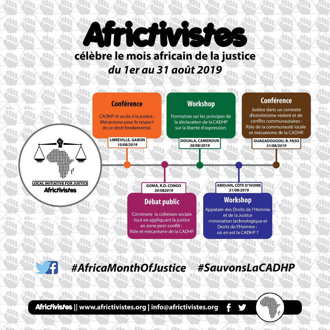 RDV le 31 Août à Abidjan pour notre Appatam des Droits de l'Homme et de la Justice pour parler "Innovation Technologique et Droits de l’Homme" avec <a href="/AFRICTIVISTES/">AfricTivistes</a>, la <a href="/achpr_cadhp/">African Commission on Human and Peoples' Rights</a> et <a href="/OvillageCi/">Ovillage</a>
#AfricaMonthOfJustice #SauvonsLaCADHP