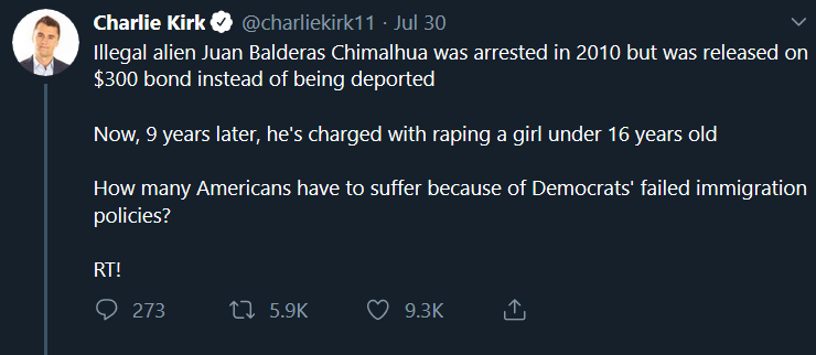 11/ I could provide multiple examples, but here is one from 4 days before Charlie was trying to distract people from his and Trump's role in building up the kind of hate the El Paso killer of 3AUG2019 had, where Charlie was telling people not to use that Trump supporter's name.