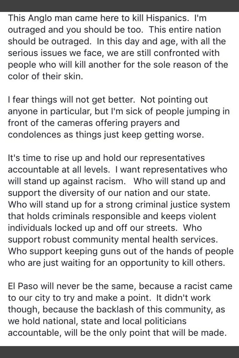 TellMamaUK's tweet photo. #ElPasoTerroristAttack: a powerful statement from El Paso County Sheriff Richard Wiles, please share it. 

Our hearts go out to those affected by these acts of hatred and extremism. https://t.co/Z4JLwvibiT