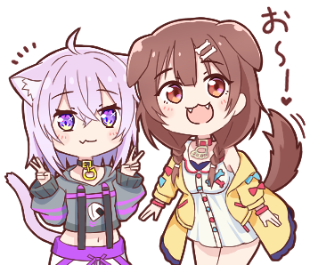 戌神ころね ,猫又おかゆ 「#絵かゆ
#できたてころね
#アロ絵 」|ほっとかき氷🍧のイラスト