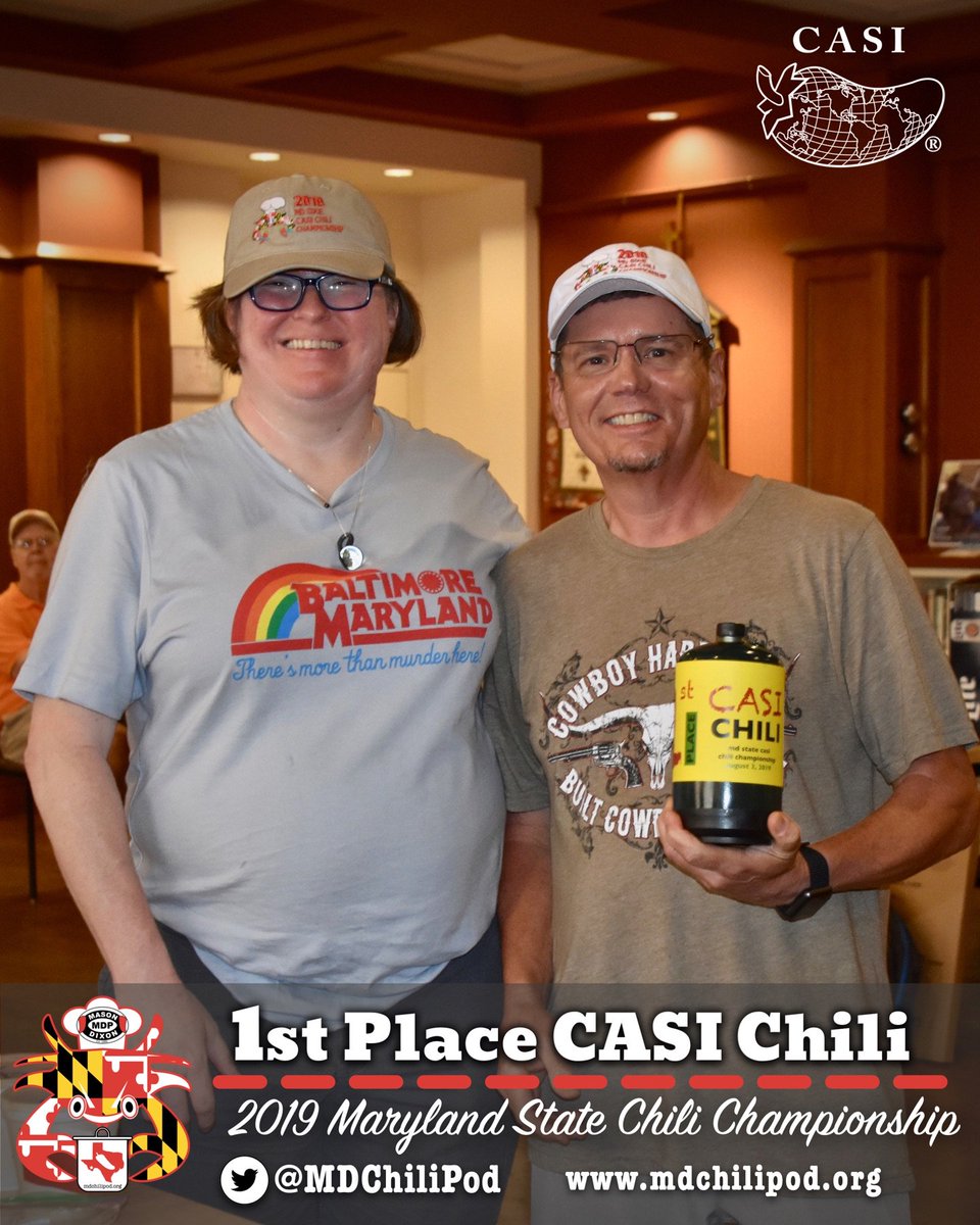 mdchilipod's tweet photo. 2019 @CASIchili Maryland State Chili Champion, Michael Watkins aka @chilimojoman #chili #charity #fun #baltimore https://t.co/9mg5LFVk5a