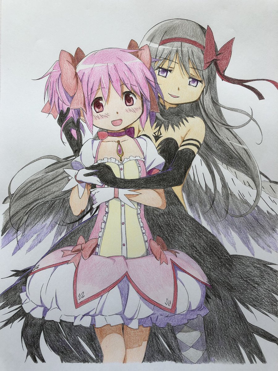 魔法少女まどかマギカの塗り絵 #鹿目まどか #暁美ほむら #色鉛筆 #大人