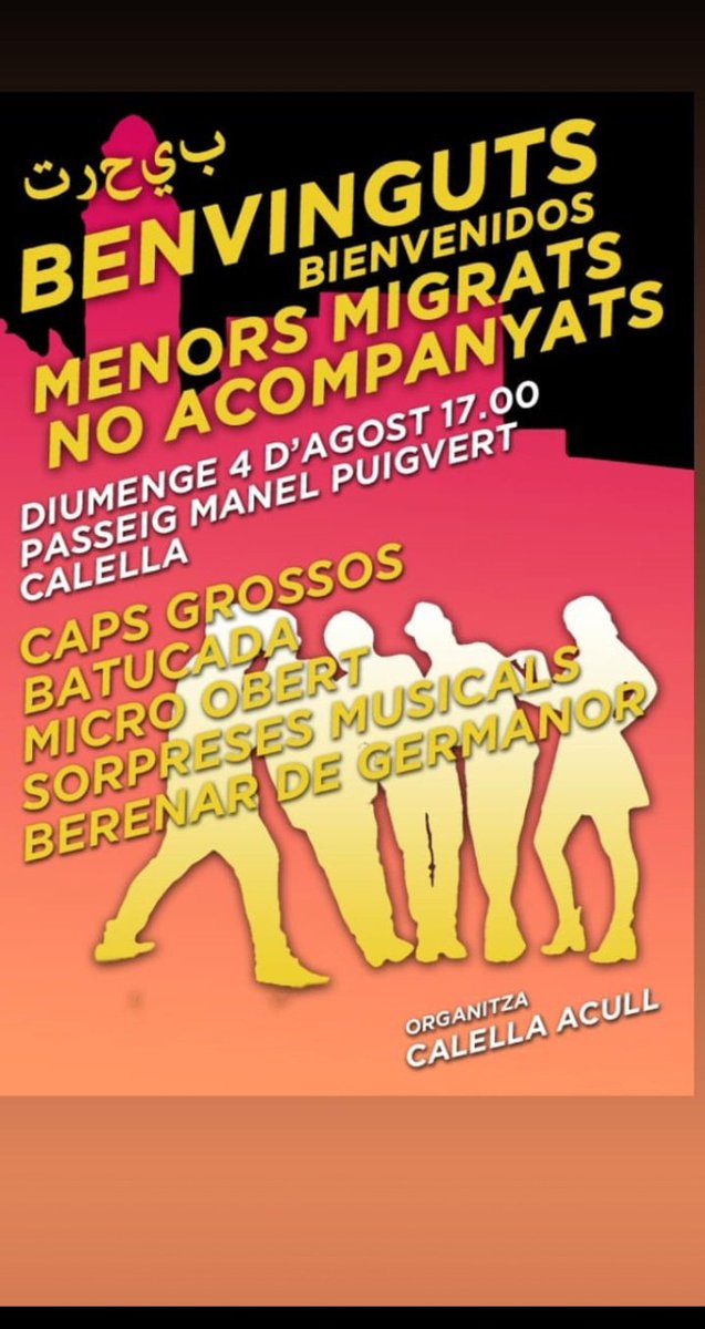 No us perdeu aquesta tarda la benvinguda als menors migrats no acompanyats que organitza Calella Acull.

Passarem una bona estona totes juntes!

#Calella #CUPCalella #Feminisme #Socialisme #Ecologisme #PaïsosCatalans #Refugiats #RefugeesWelcome #acollida