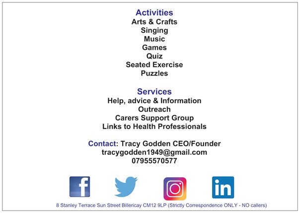 DementiaEssex's tweet photo. Pls RT RAISING AWARENESS
@BasBoroAlliance @bbw_cvs @cllrdbs @DaddsCouncillor @Essex_CF @phoenixfm @Gateway978 @HelpwithHearing @billericayessex @thekelmangroup @Lord_Sugar @motivated_minds @eddiemarsan @denise_vanouten @mustbejp @QCMemoryCafe @richardbranson @JohnBishop100 https://t.co/9cQkYRcNGS