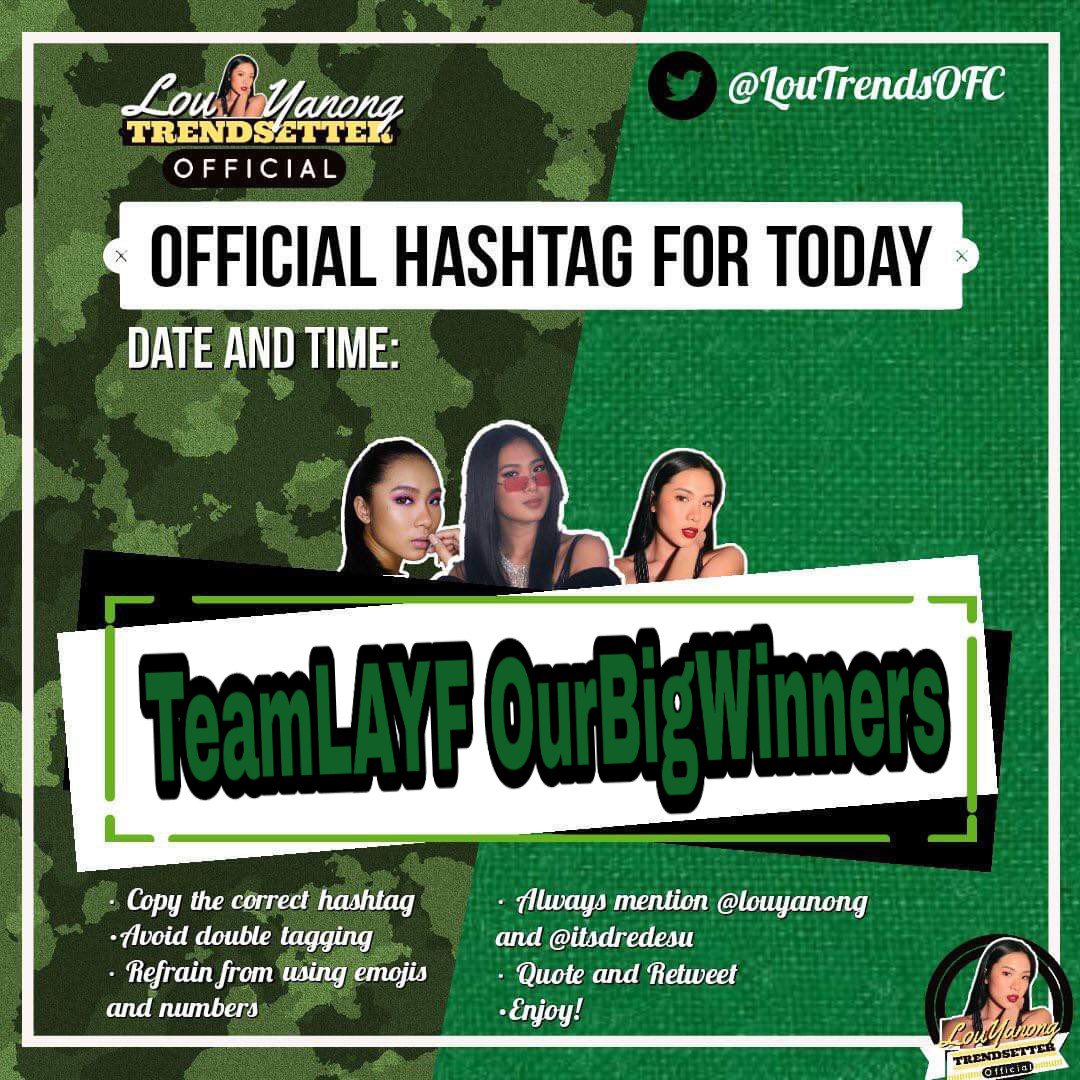 LouTrendsOFC's tweet photo. !! TAGLINE FOR TODAY !!!

Hello beautiful people, join us and tweet with the official tagline: 

TeamLAYF OurBigWinners
@louyanong | @itsdredesu

REMINDERS :
• Copy and paste the right format 
• Make sure your account is public

TWEET • RETWEET • REQUOTE • REPLY https://t.co/IyUzvLXBoD