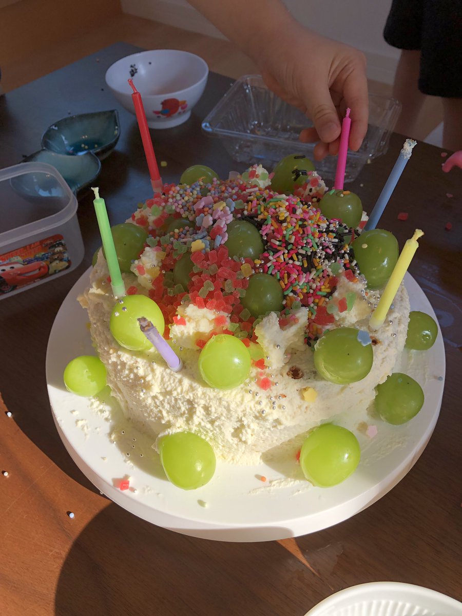 ばらスィー בטוויטר 誕生日パーティー 手作りケーキ 子供が飾り付けしてくれた