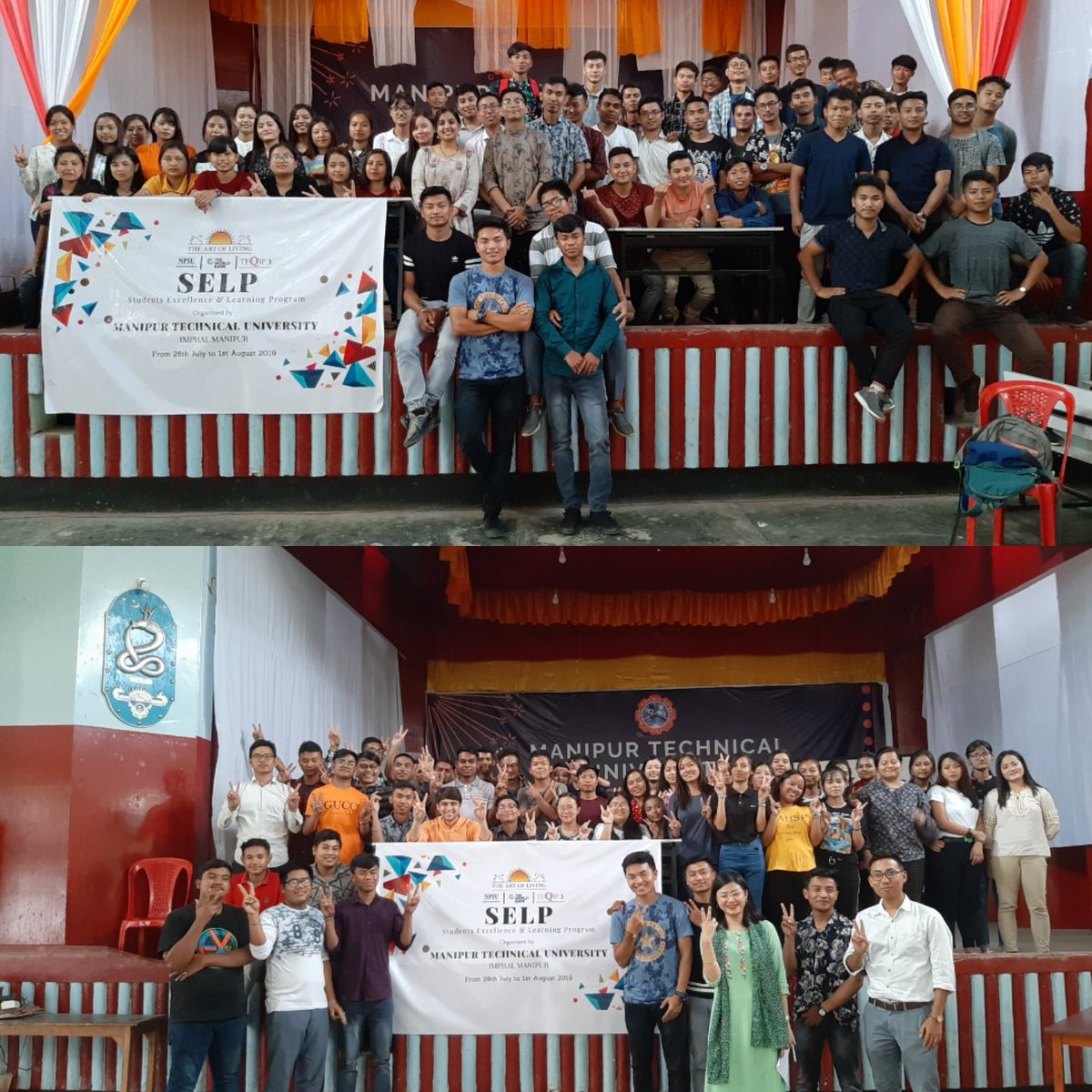 Aakarshankhuran's tweet image. @ArtofLiving Student Excellence and Learning Program( SELP)concluded at Manipur technical university ( MTU) Imphal.Students experienced SKY( Sudarshan kriya) technique. Just in 6 days they experienced change. "We are happy without a reason" many shared.
#Amazingtransformations
