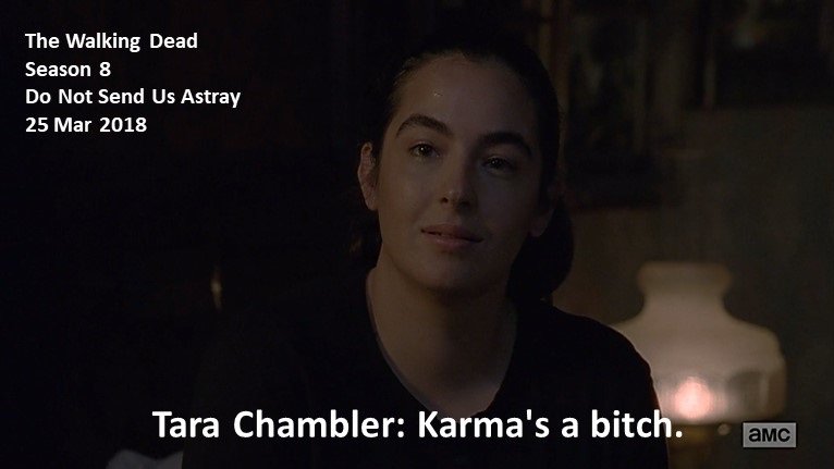 DoctorDoubleTap's tweet photo. #Tara Chambler: Karma's a bitch.
#TheWalkingDead
Season 8
#DoNotSendUsAstray
25 March 2018
Zombie Apocalypse
All Out War
Georgia
Terminus Survivor, Wolf Siege Survivor
The Last Chambler
Alanna Masterson https://t.co/1bgfu9Z3ve
