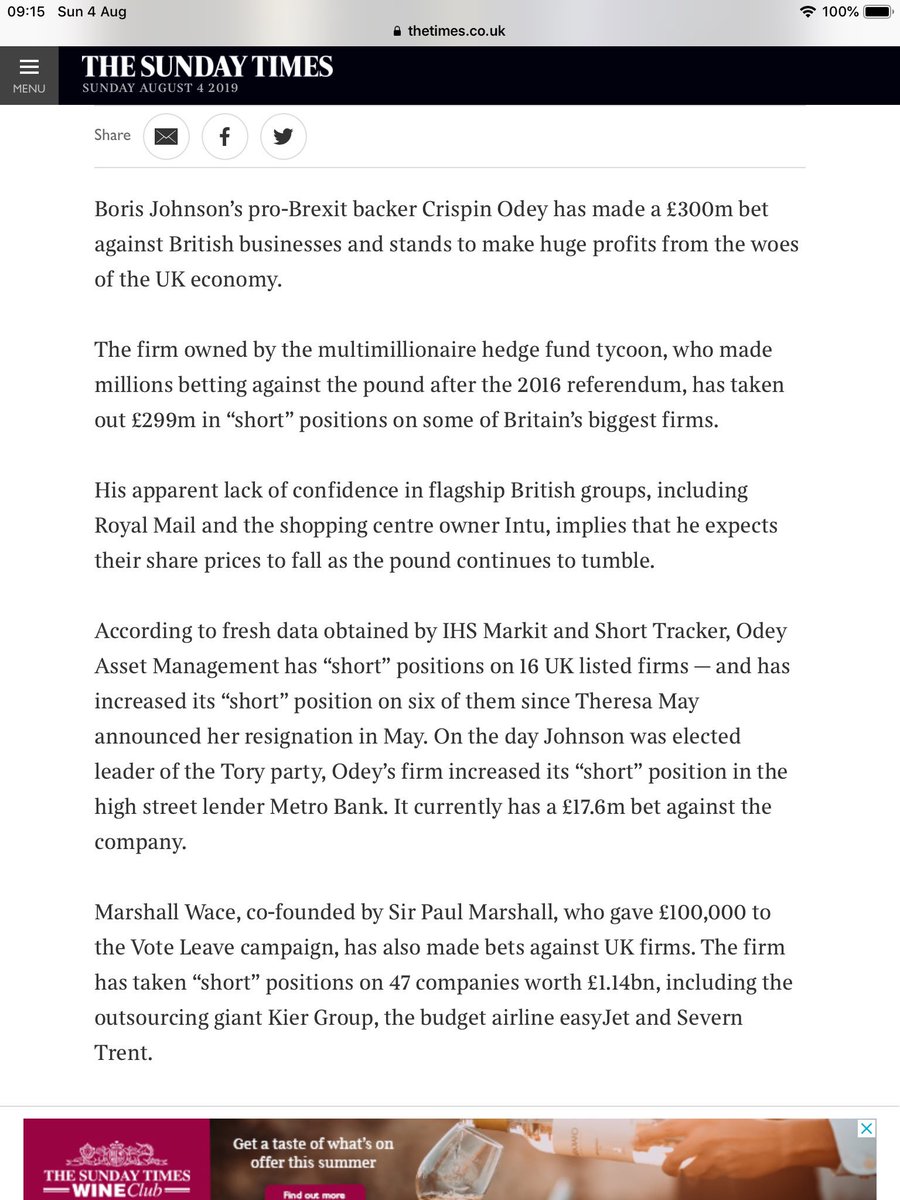 2/Odey has increased its “short” position on 6 of them since May announced her resignation in May. On the day Johnson was elected leader of the Tory party, Odey’s firm increased its “short” position in Metro Bank. It currently has a £17.6m bet against the company.