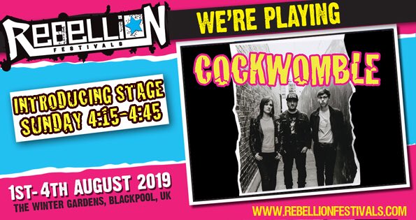 cockwombleband's tweet photo. It’s today!

4:15pm ⁦@RebellionFest⁩ Introducing Stage!

We’ll have a few copies of our debut album and some t-shirts with us so come say hi ♠️

#Rebellion #livemusic #introducingstage #cockwomble #punk https://t.co/LWvjLyxpkX