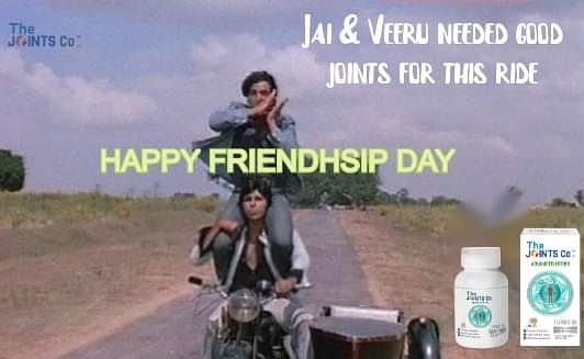 thejointsco's tweet photo. Jai &amp; Veeru needed Good &amp; Healthy Joints for this iconic ride.Happy Friendship Day from The Joints Co Family
#JaiVeeruJoints #arthritis #osteoarthritis #rheumatoidarthritis #jointpain #kneepain #amazon #thejointsco #jointsupplements #FriendshipDay2019 #friends #FriendsForever https://t.co/D0pBl7IgmS