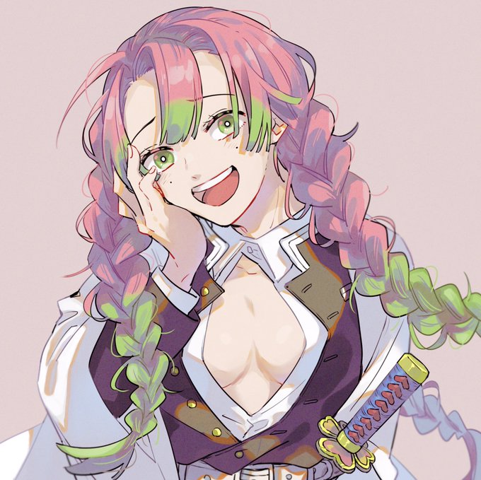 前さんがTwitterに投稿した甘露寺蜜璃(鬼滅の刃)のイラスト。