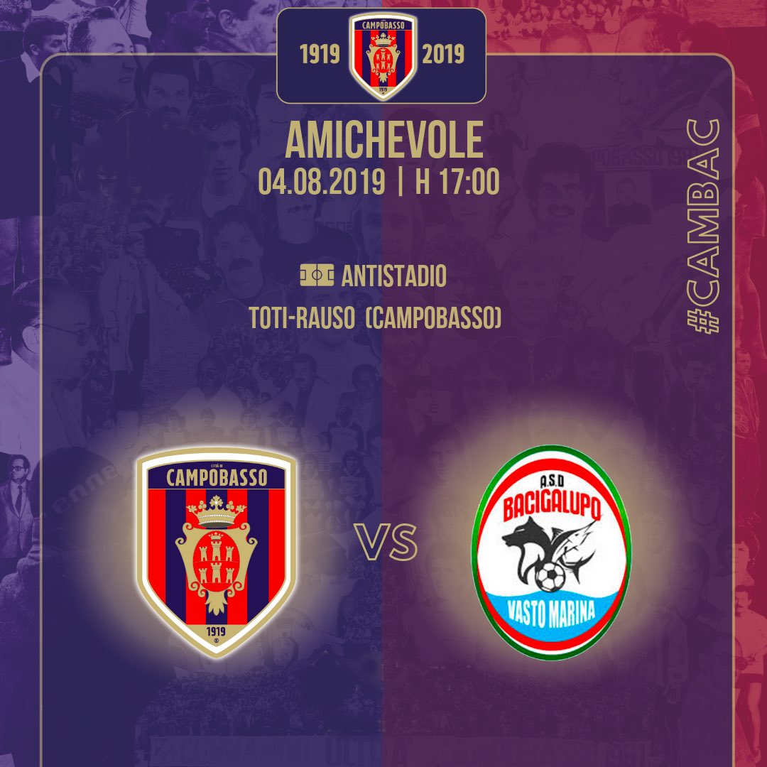 sscampobasso's tweet photo. 🔴🐺🔵 Mancano poche ore alla seconda #amichevole precampionato. Ingresso libero!
🎥Diretta streaming dalle h17:00 su FB.
Forza Lupi!
#CAMBAC
🆚 ASD #Bacigalupo Vasto Marina
🏟 Antistadio Campo Acli
🗓 04/08
⏱ h17:00
#campobassocalcio #campobasso #SerieD #lnd #forzalupi #molise https://t.co/DdoAcB391y
