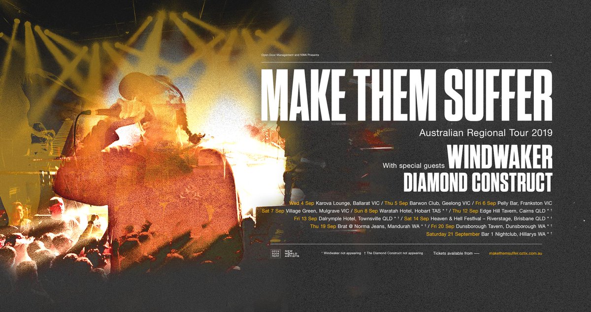 Waddup, heading to Victoria to support the boys in Windwaker and Make them Suffer!!!! Tickets onsale 9am Wed makethemsuffer.oztix.com.au