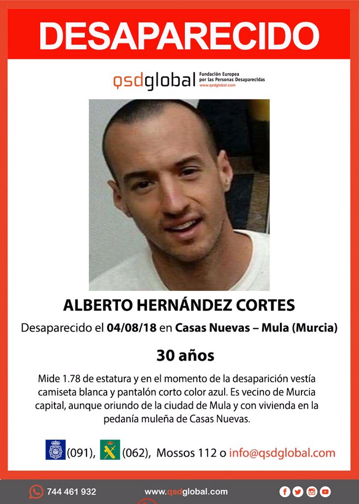 guardiacivil's tweet photo. 🆘#URGENTE ⚠️
Seguimos buscando a Alberto. #Desapareció hoy hace un año en #CasasNuevas - Mula  #Murcia Si lo ves llama: 
☎#062
☎091
☎112
Colabora, tu RT no cuesta nada y puede ayudar a su localización. https://t.co/Ah0q83ji9K